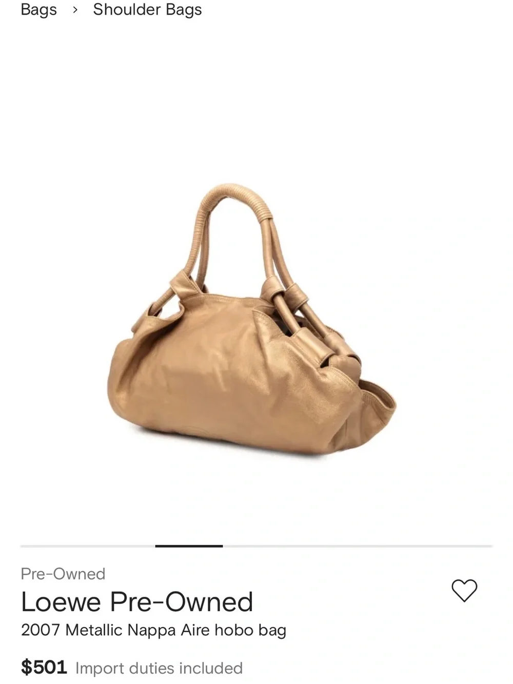 LOEWE Metallic Gold Napa Hobo Bag